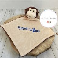 /SoSewPreciousGifts Personalised Monkey Baby Comforter, Cubbies, Personalized Stuffie, New Baby Gift