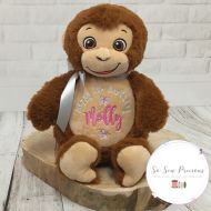 /SoSewPreciousGifts Cubbie Monkey, personalised teddy bear, great birthday gift for kids, personalized stuffie, baby gift, christening, birth,