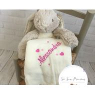 SoSewPreciousGifts Personalised Teddy Bear Blanket Set, Embroidered birthday Gift, Boy or Girl, Christening Teddy, 1st birthday, Bunny Rabbit, personalized