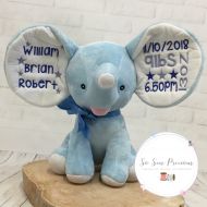 /SoSewPreciousGifts Cubbie Dumble Elephant, Blue, personalised, new baby gift, christening, first birthday, personalized stuffie teddy bear