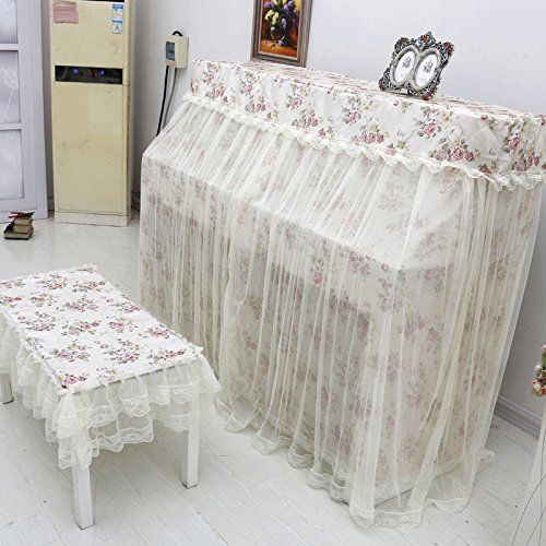  Soarun Handicraft Lace Full Piano Cover Set Dustproof Piano Decoration Cover Made of Silk and Sheers with Bench Cover