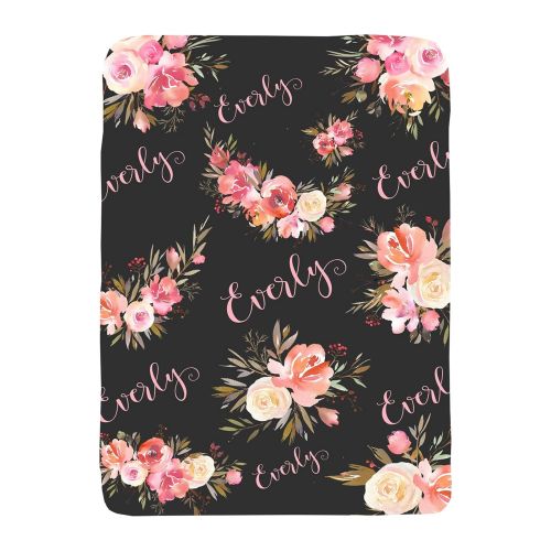  Sobilar Personalized Floral Baby Blanket, Girl Swaddle Blanket, Baby Girl Gift