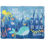 Sobilar Sea Life Milestone Blanket - Baby Boy Month Blanket with Ocean, Whale & Fish