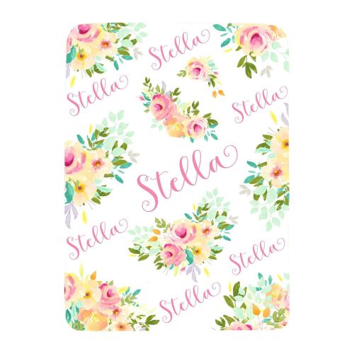  Sobilar Personalized Floral Baby Blanket, Baby Girl, Swaddle Blanket, Baby Girl Gift