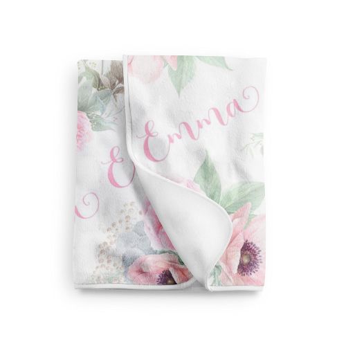  Sobilar Personalized Floral Baby Blanket, Swaddle Blanket, Baby Girl Gift