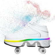Sock Unisex LED Light Up Deformation Roller Skates Multifunction Adjustable Quad Roller Shoes for Women Men High Top Parkour Skating Shoes
