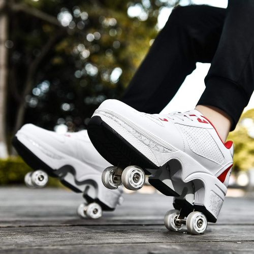  Sock Unisex Deformation Roller Skates 2-in-1 Multi-Purpose Shoes Four-Wheel Adjustable Skating Shoes Outdoor Sports Shoes for Boys and Girls