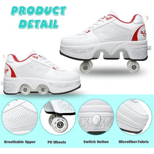  Sock Unisex Deformation Roller Skates 2-in-1 Multi-Purpose Shoes Four-Wheel Adjustable Skating Shoes Outdoor Sports Shoes for Boys and Girls