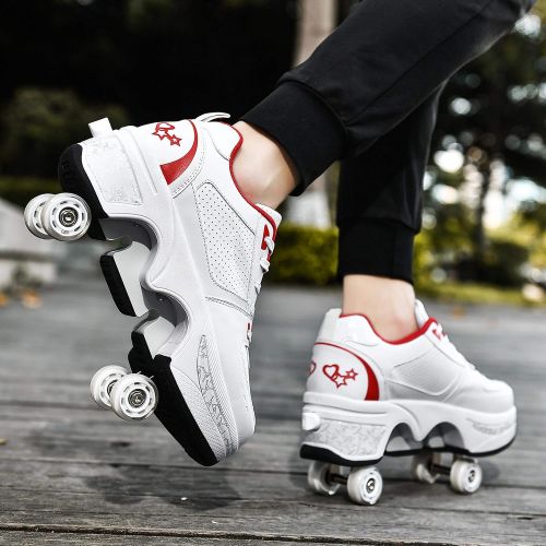  Sock Unisex Deformation Roller Skates 2-in-1 Multi-Purpose Shoes Four-Wheel Adjustable Skating Shoes Outdoor Sports Shoes for Boys and Girls