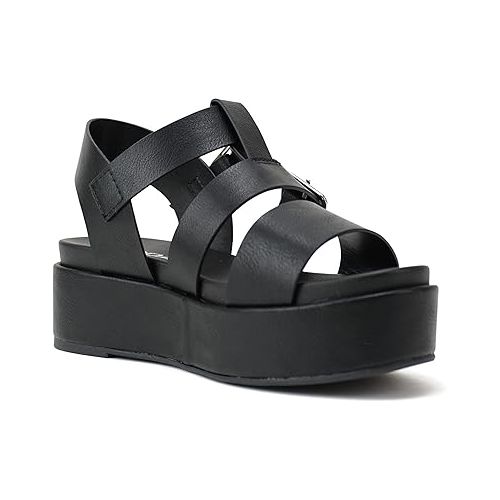  Soda “STELLAR” ~ Women Flatform Multi Strap Double Buckle Open Toe Ankle Strap Platform Wedge Sandals