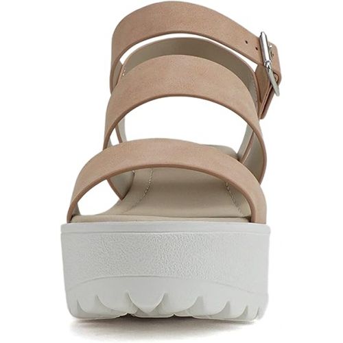  Soda ACCOUNT ~ Women Open Toe Two Bands Lug sole Fashion Block Heel Sandals with Adjustable Ankle Strap