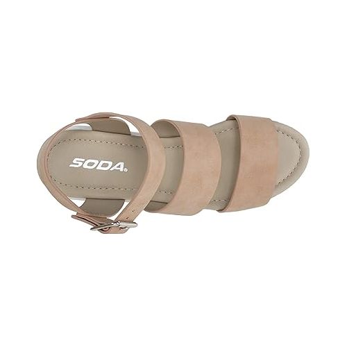  Soda ACCOUNT ~ Women Open Toe Two Bands Lug sole Fashion Block Heel Sandals with Adjustable Ankle Strap