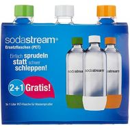 Visit the sodastream Store SodaStream Action Set PET bottles 2 + 1, 3x 1 L PET bottles made of unbreakable crystal clear PET, orange / green / white