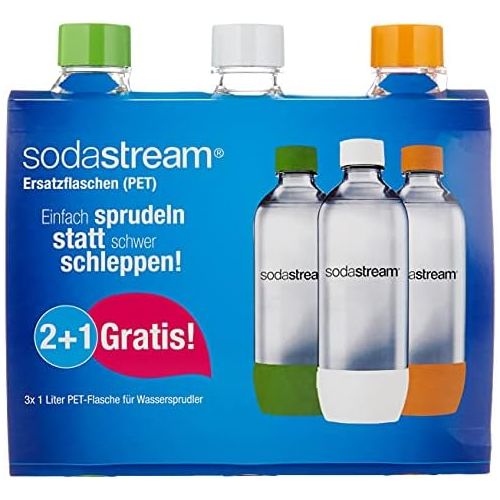 소다스트림 Visit the sodastream Store SodaStream Action Set PET bottles 2 + 1, 3x 1 L PET bottles made of unbreakable crystal clear PET, orange / green / white