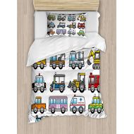 Soefipok Boys Twin Size Duvet Cover Set, Colorful Landscape Transportation Displayed in Four Lines All from Bicycle to Truck, Decorative 2 Piece Bedding Set with 1 Pillow Sham, Multicolor