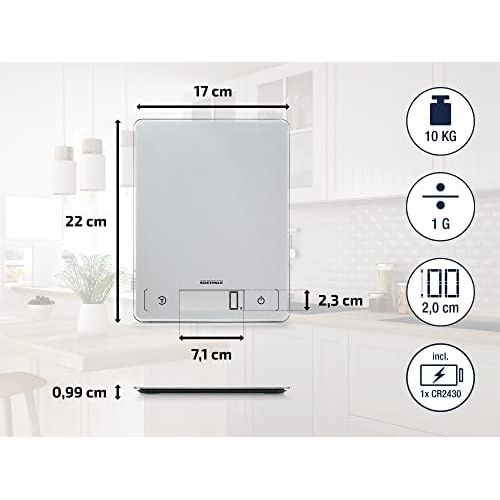  Soehnle Page Comfort 300 slim Digitale Kuechenwaage, Gewicht bis zu 10 kg (1-g-genau), rechteckige Haushaltswaage mit Sensor-Touch, elektronische Waage inkl. Batterien, ultraflaches