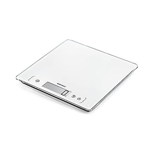  Soehnle Page Comfort 400 Digitale Kuechenwaage, Gewicht bis zu 10 kg (1-g-genau), runde Haushaltswaage mit Sensor-Touch, elektronische Waage inkl. Batterien, extragrosse Wiegeflache,