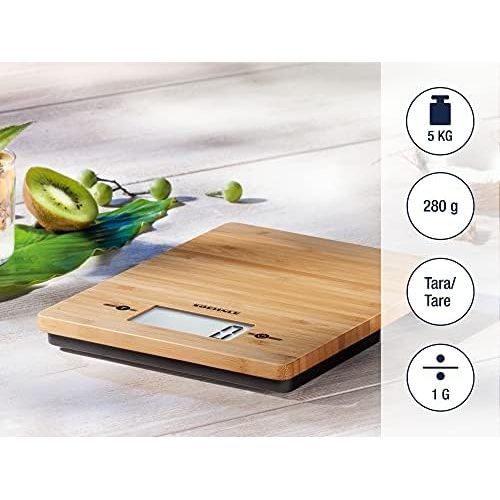  Soehnle Bamboo, digitale Kuechenwaage, hochwertige und natuerliche Haushaltswaage aus echtem Bambus, elektronische Waage mit Sensor-Touch, Gewicht bis zu 5 kg, inkl. Batterien, hygie