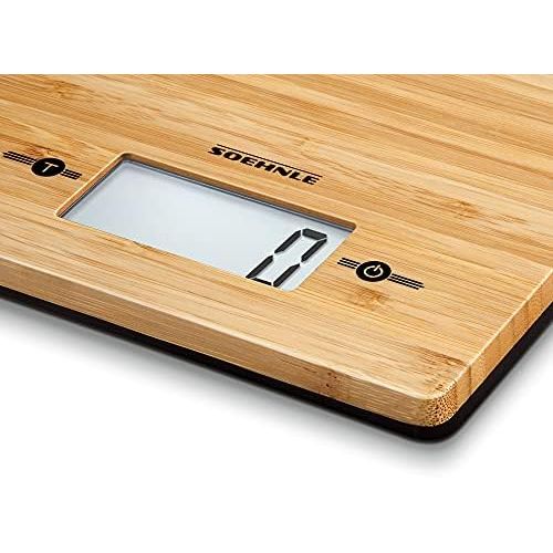  Soehnle Bamboo, digitale Kuechenwaage, hochwertige und natuerliche Haushaltswaage aus echtem Bambus, elektronische Waage mit Sensor-Touch, Gewicht bis zu 5 kg, inkl. Batterien, hygie