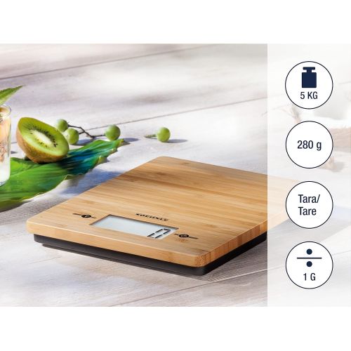  Soehnle Bamboo, digitale Kuechenwaage, hochwertige und natuerliche Haushaltswaage aus echtem Bambus, elektronische Waage mit Sensor-Touch, Gewicht bis zu 5 kg, inkl. Batterien, hygie