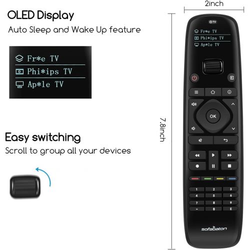  SofaBaton U1 Universal Remote Control with Smart APP, Harmony Remote with OLED Display and Macro Button, All in One Remote Support up to 15 Bluetooth & IR Devices, TVS/DVD/Media Pl