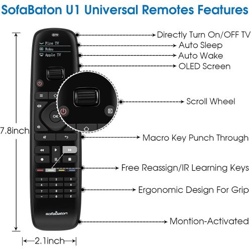  SofaBaton Universal Remote Control with Mobile Phone APP, Super Easy One-Click Universal Remote for FirTV/Roku/Nvidia Shield/Vizio/Marantz/Yamaha Streaming Players (Support IR & Bl