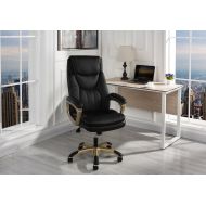 Sofamania Faux Leather High-Back Executive Chair, Plush Comfortable Office Chair (Black/Bronze)