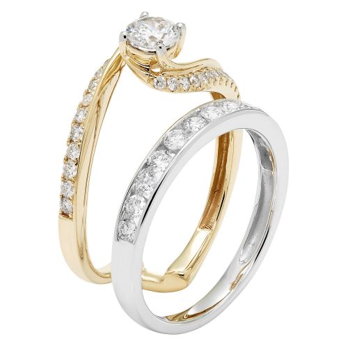  Sofia 14k Gold 1ct TDW White Diamond Twisted Bridal Insert Set by Sofia