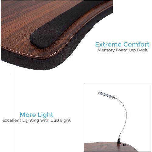  [아마존베스트]Sofia Sam Oversized Wood Top Memory Foam Lap Desk with Detachable USB Light and Tablet Slot (Black) Supports Laptops Up to 20 Inches