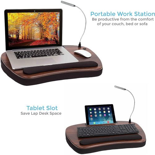  [아마존베스트]Sofia Sam Oversized Wood Top Memory Foam Lap Desk with Detachable USB Light and Tablet Slot (Black) Supports Laptops Up to 20 Inches