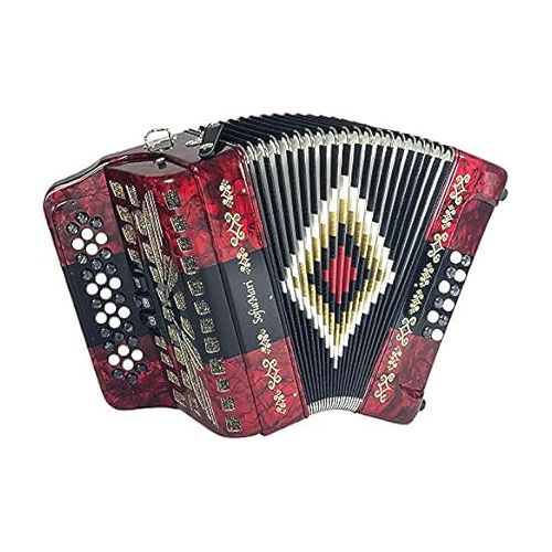  NSM3412 Accordion Package: 34 Button, 12 Bass, 3 Switch Accordion with Case and Straps (Fa/FBE, Red Black Red)