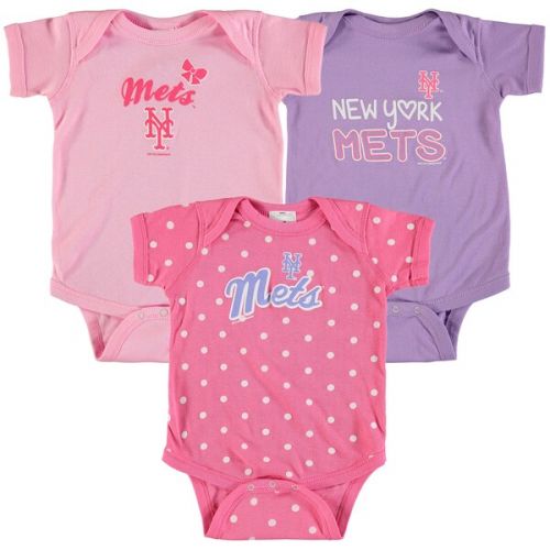  Girls Newborn & Infant New York Mets Soft as a Grape Pink Rookie 3-Pack Bodysuit Set