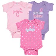 Girls Infant Cleveland Indians Soft as a Grape PinkPurplePolka Dot 3-Pack Rookie Bodysuit Set