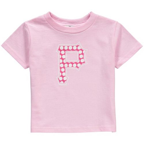  Toddler Girls Pittsburgh Pirates Soft as a Grape Pink Polka Dot Logo T-Shirt