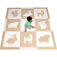 SoftTiles Woodland Animals Playmat | Kids Foam Play Mats | Nontoxic Baby Play Mats w/Sloped Edges for Playrooms and Nursery- Extra Thick 2 Foot Floor Tiles- 6.5 x 6.5 ft. (White, L