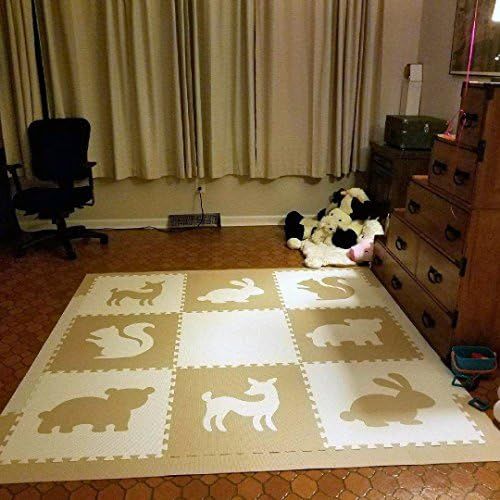  SoftTiles Woodland Animals Playmat | Kids Foam Play Mats | Nontoxic Baby Play Mats w/Sloped Edges for Playrooms and Nursery- Extra Thick 2 Foot Floor Tiles- 6.5 x 6.5 ft. (White, L