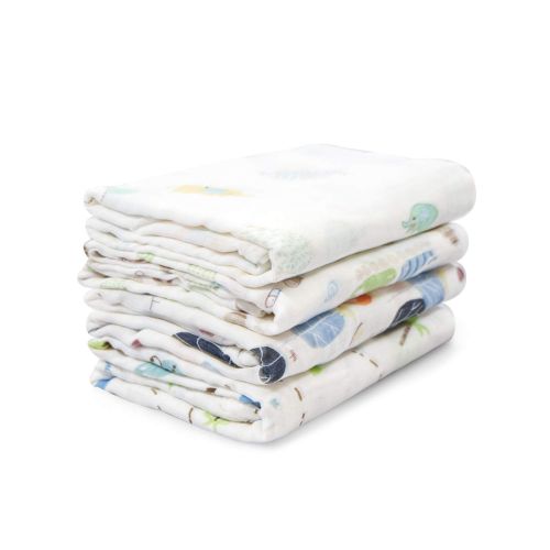  Softan Muslin Baby Swaddle Blankets, Bamboo Cotton Receiving Blankets for Boys and Girls,47x47,4 Pack, Shower Gift Set, Elephant, Fox, Whale, Dinosaur