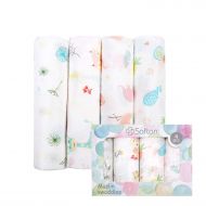 Softan Muslin Baby Swaddle Blankets, Bamboo Cotton Receiving Blankets for Boys and Girls,47x47,4 Pack, Shower Gift Set, Flamingo, Rabbit, Pineapple, Dandelion