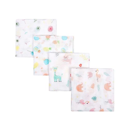  Softan Muslin Baby Swaddle Blankets, Bamboo Cotton Receiving Blankets for Boys and Girls,47x47,4 Pack, Shower Gift Set, Flamingo, Rabbit, Pineapple, Dandelion
