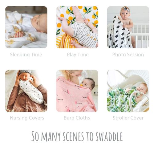  Softan Muslin Baby Swaddle Blankets, Bamboo Cotton Receiving Blankets for Boys and Girls,47x47,4 Pack, Shower Gift Set, Flamingo, Rabbit, Pineapple, Dandelion
