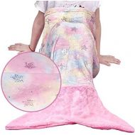 [아마존베스트]softan Mermaid Tail Blanket for Kids, Soft Flannel Wearable Blanket, Wonderful Dyeing Sleeping Blanket, Silvery Shining Stars, Best Gifts for Girls, Cute Pink Tail