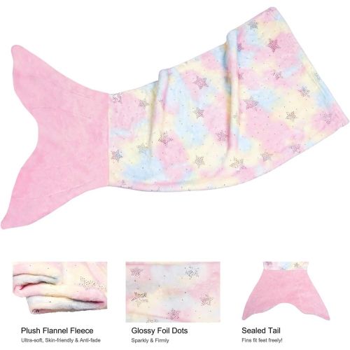  [아마존베스트]softan Mermaid Tail Blanket for Kids, Soft Flannel Wearable Blanket, Wonderful Dyeing Sleeping Blanket, Silvery Shining Stars, Best Gifts for Girls, Cute Pink Tail