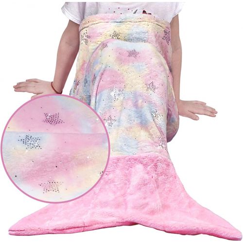 [아마존베스트]softan Mermaid Tail Blanket for Kids, Soft Flannel Wearable Blanket, Wonderful Dyeing Sleeping Blanket, Silvery Shining Stars, Best Gifts for Girls, Cute Pink Tail