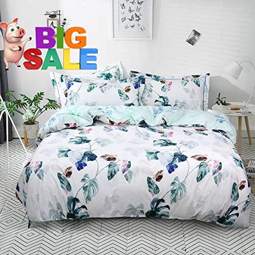  Softta Blue Floral Bedding Sets for Girls Queen 3 pcs with White Flower Printed Blue 100% Cotton (1 Duvet Cover + 2 Pillow Shams)