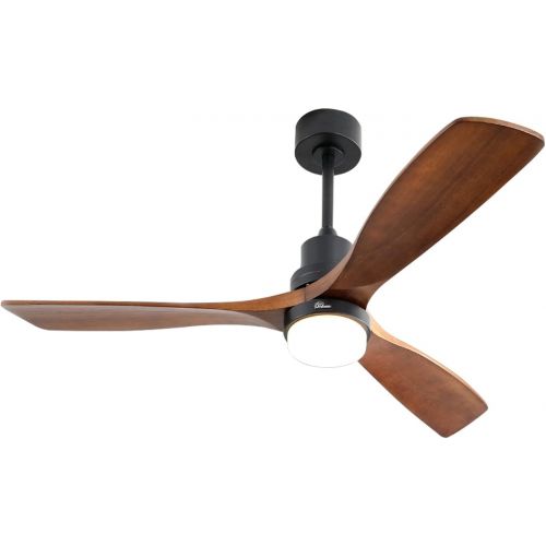  [아마존베스트]Sofucor 52 Outdoor Ceiling Fan with Lights and Remote, 3 Solid Wood Walnut Blades,Noiseless Reversible Motor,Matte Black