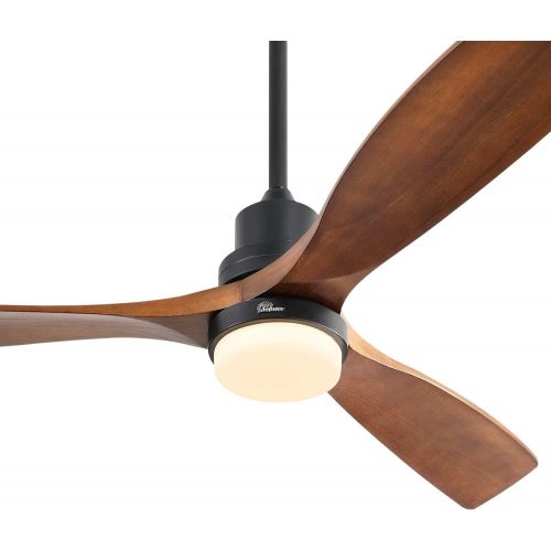  [아마존베스트]Sofucor 52 Outdoor Ceiling Fan with Lights and Remote, 3 Solid Wood Walnut Blades,Noiseless Reversible Motor,Matte Black