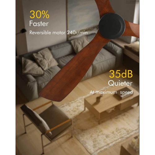  Sofucor Flush Mount Ceiling Fan Low Profile Ceiling Fan with Remote Control 52 Outdoor Ceiling Fan 3 Reversible Walnut Wood Blades Noiseless DC Motor