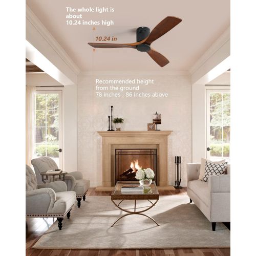  Sofucor Flush Mount Ceiling Fan Low Profile Ceiling Fan with Remote Control 52 Outdoor Ceiling Fan 3 Reversible Walnut Wood Blades Noiseless DC Motor