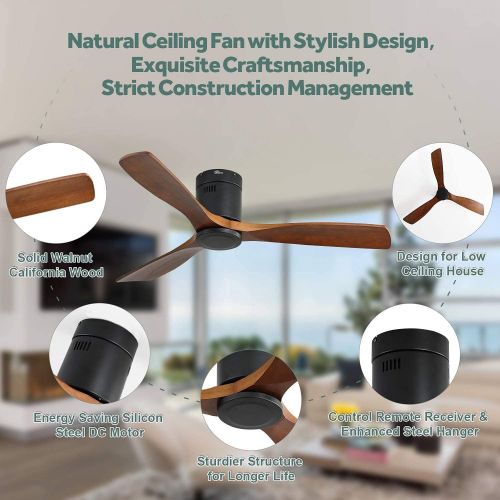  Sofucor 52 Modern Ceiling Fan,with Remote Control,Farmhouse Modern Walnut 3 Blades Ceiling Fan Noise-Free