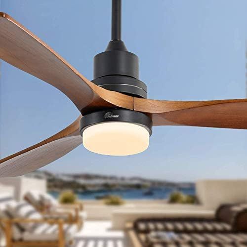  Sofucor 52-Inch Wood Ceiling Fan With LED Lights and Remote - Adjustable Speeds, Reversible 65W Quiter Motor 5250 CFM for Living room, Bedroom, patio - Matte Black